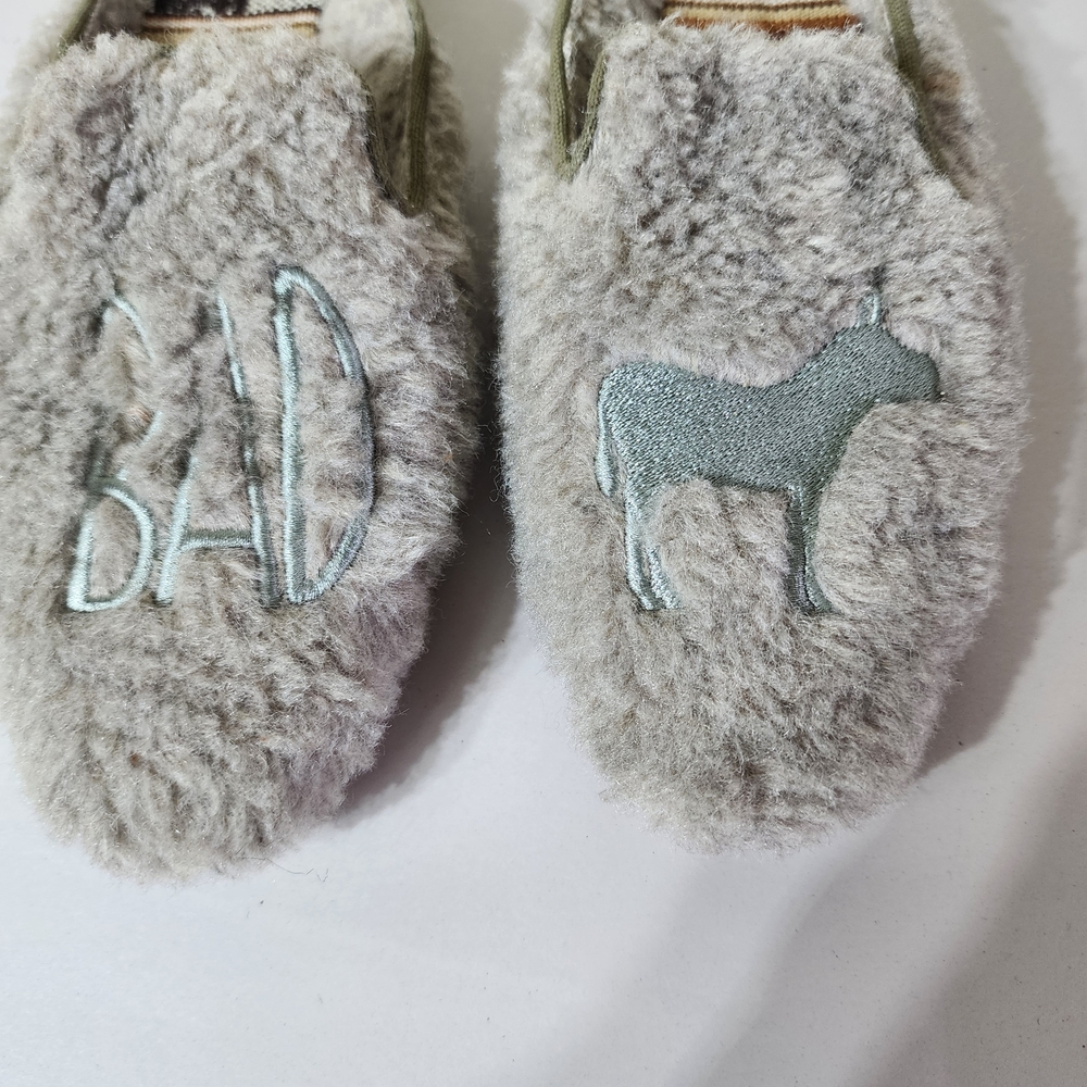 inkkas Gray Fuzzy Mule Slippers with Embroidered Donkey - Picture 2 of 10